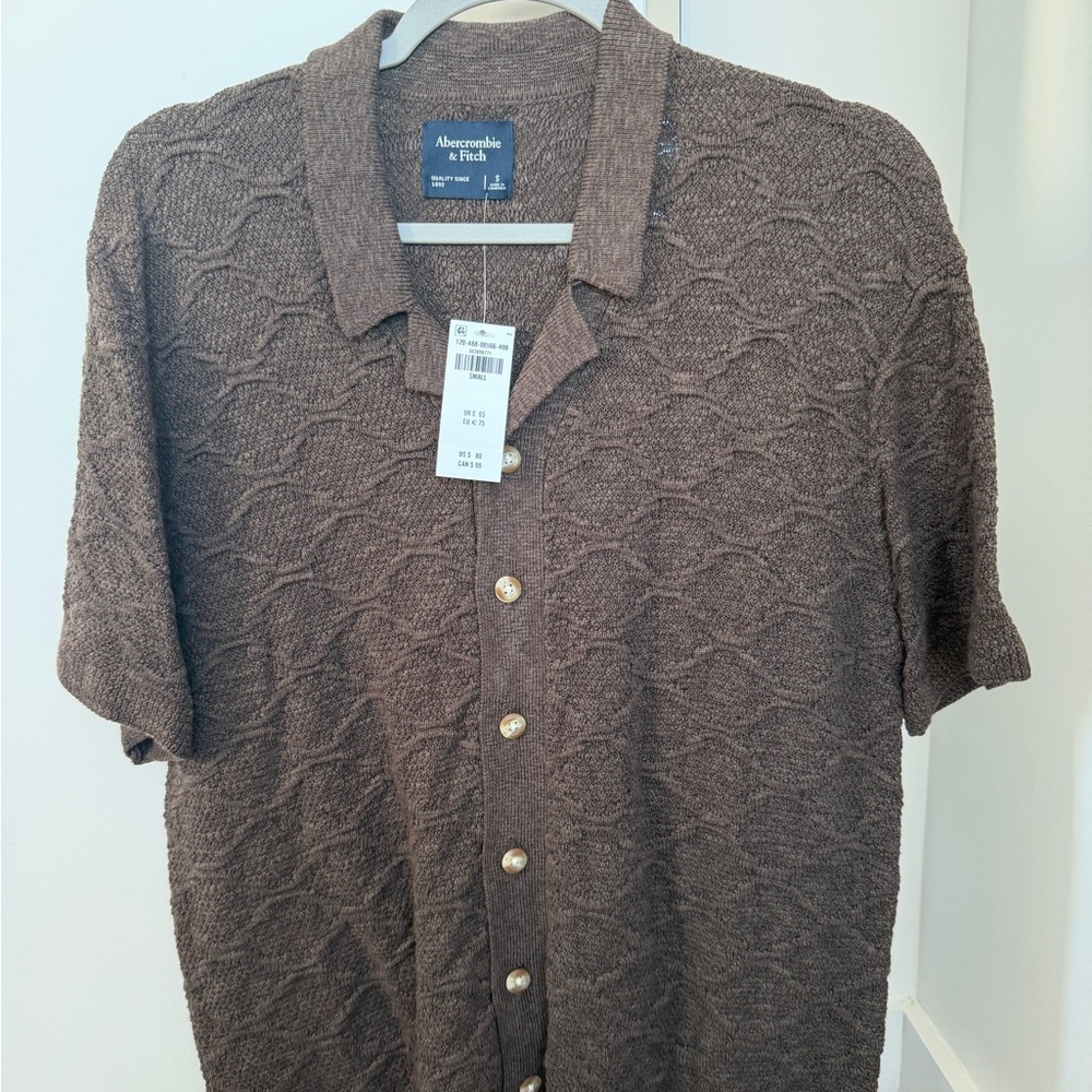 Abercrombie & Fitch Brown Short-Sleeve Textured Knit Polo